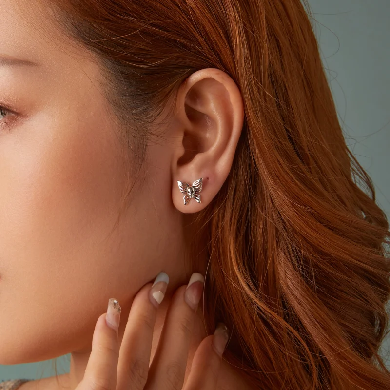 (Bild für) PANDORA Stil Totenkopf-Schmetterling Ohrringe - SCE1798 - Ansicht 10