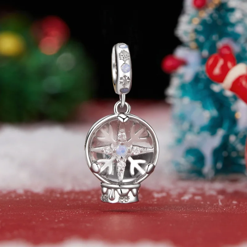 (Bild für) PANDORA Stil Weihnachts-Schneeflocken-Kristallkugel Anhänger - SCC2917 - Ansicht 2