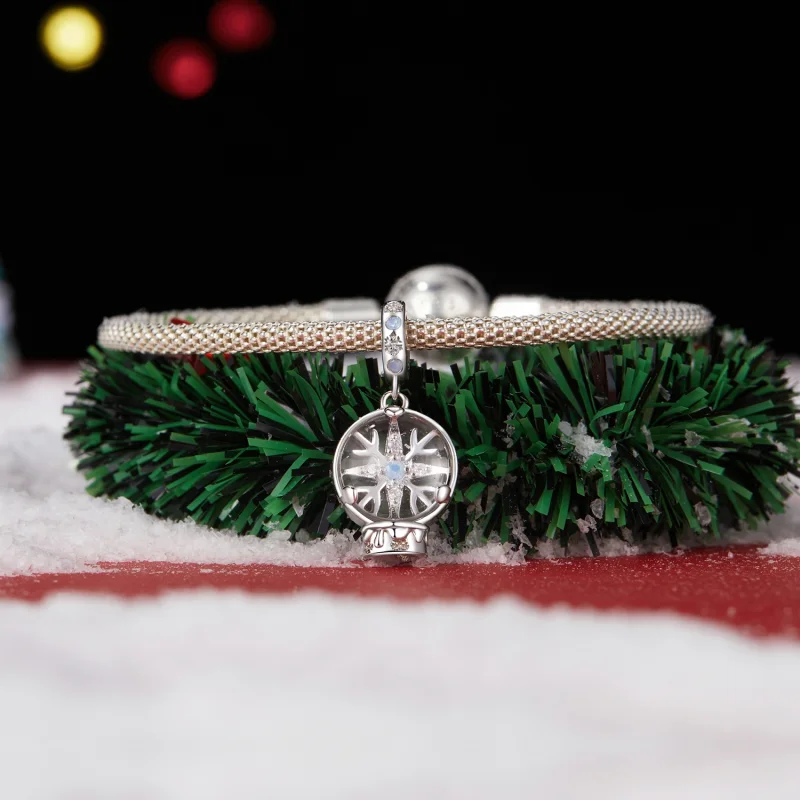 (Bild für) PANDORA Stil Weihnachts-Schneeflocken-Kristallkugel Anhänger - SCC2917 - Ansicht 3