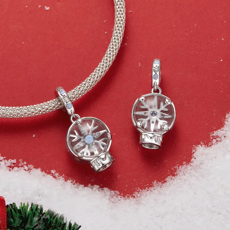 (Bild für) PANDORA Stil Weihnachts-Schneeflocken-Kristallkugel Anhänger - SCC2917 - Ansicht 4