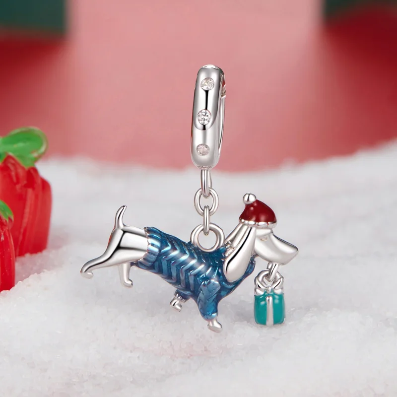 (Bild für) PANDORA Stil Weihnachtsdackel-Anhänger - BSC1069 - Ansicht 2