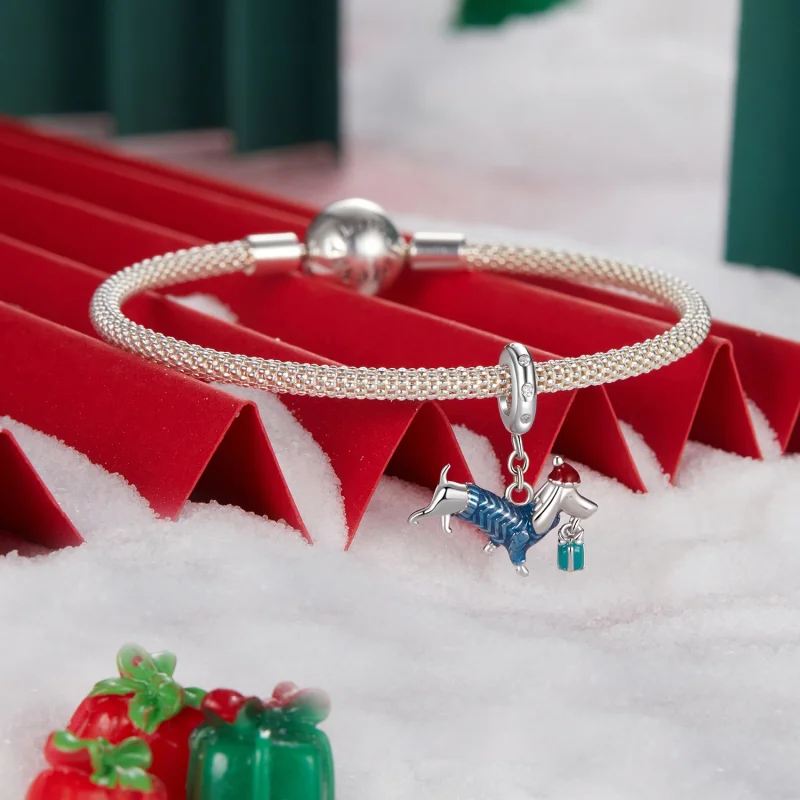 (Bild für) PANDORA Stil Weihnachtsdackel-Anhänger - BSC1069 - Ansicht 3