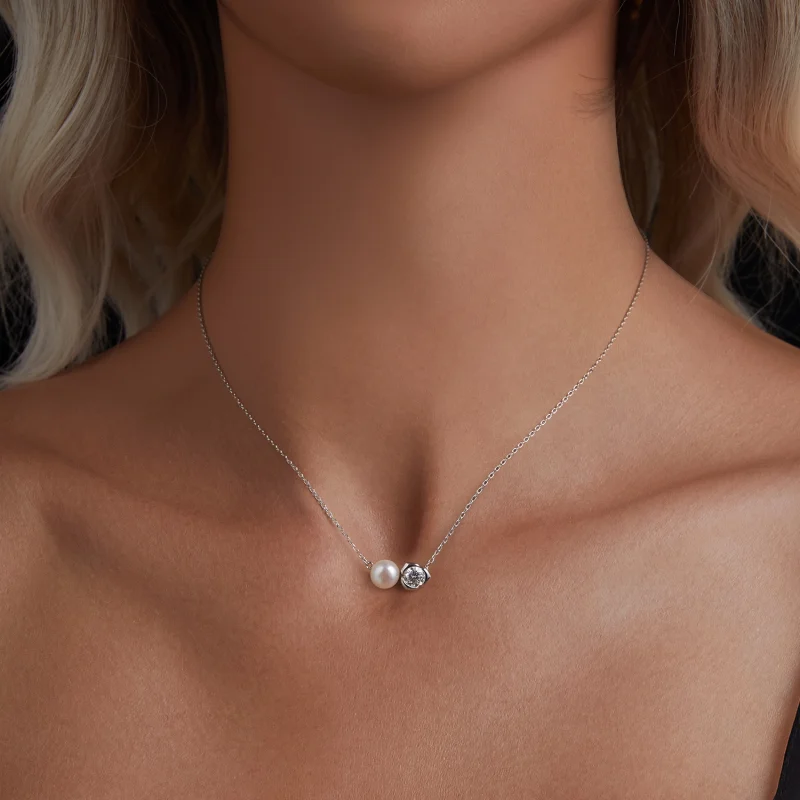 (Bild für) PANDORA Style Moissanit Rosen Halskette (mit einem Zertifikat) - MSN040 - Ansicht 4