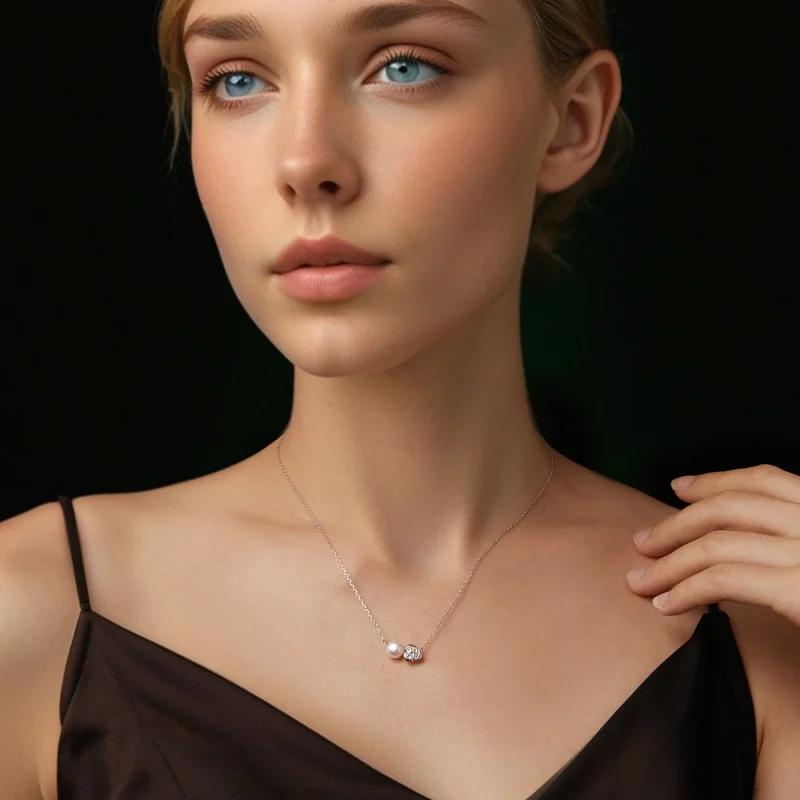 (Bild für) PANDORA Style Moissanit Rosen Halskette (mit einem Zertifikat) - MSN040 - Ansicht 5