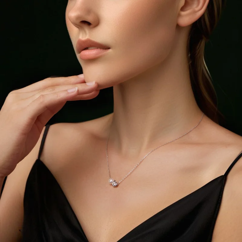 (Bild für) PANDORA Style Moissanit Rosen Halskette (mit einem Zertifikat) - MSN040 - Ansicht 6