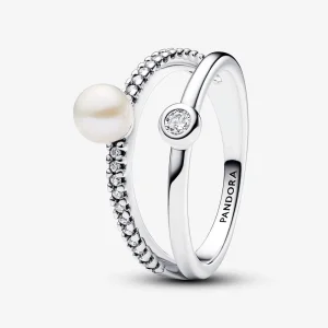 (Bild für) Pandora Behandelte Süßwasser-Zuchtperle & Pavé-Doppelring - 193147C01