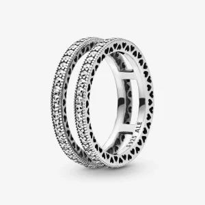 (Bild für) Pandora Double Sparkle and Hearts Ring - 196236CZ