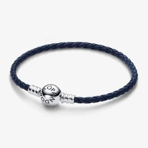 (Bild für) Pandora Moments Rundes Verschlussblaues Geflochtenes Lederarmband - 592790C01