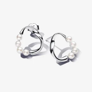 (Bild für) Pandora Organically Shaped Circle & Treated Freshwater Cultured Pearls Stud Earrings - 293276C01