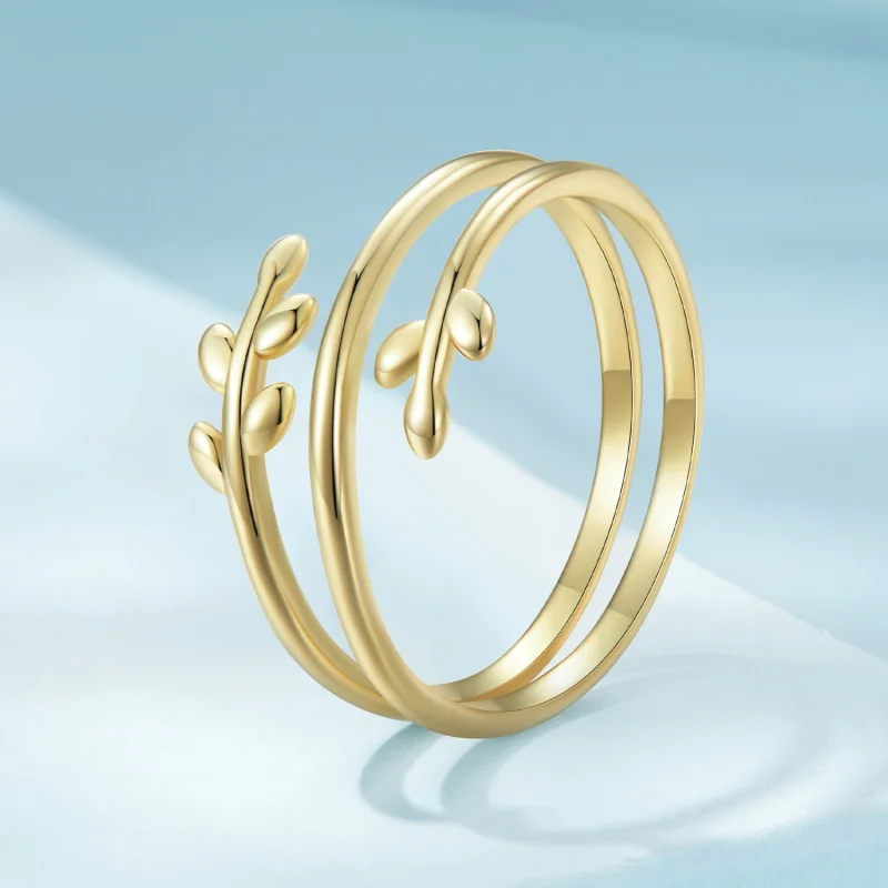 (Bild für) Offener Ring im Pandora-Stil, vergoldet, Kreise aus Blättern - SCR755-B - Ansicht 2