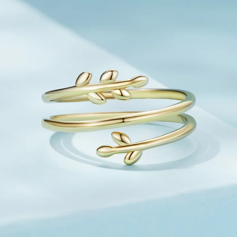 (Bild für) Offener Ring im Pandora-Stil, vergoldet, Kreise aus Blättern - SCR755-B - Ansicht 3