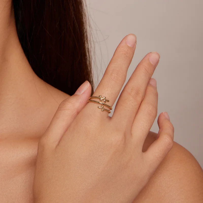 (Bild für) Offener Ring im Pandora-Stil, vergoldet, Kreise aus Blättern - SCR755-B - Ansicht 4