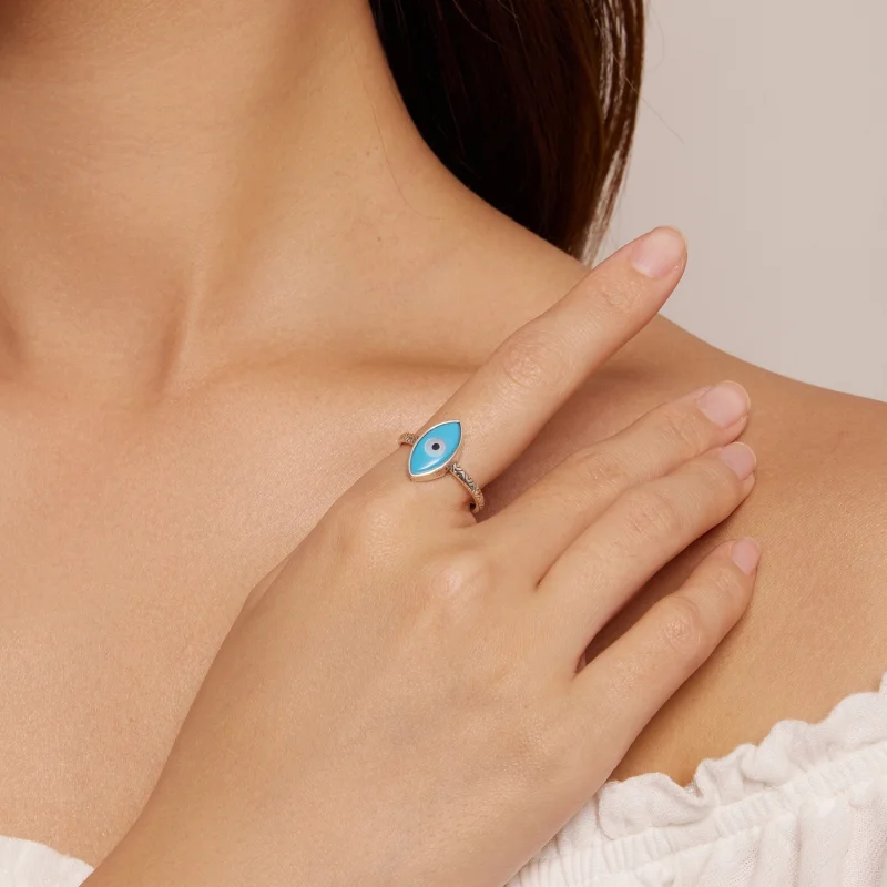 (Bild für) Offener Ring mit blauem Teufelsauge im Pandora-Stil - SCR937 - Ansicht 4