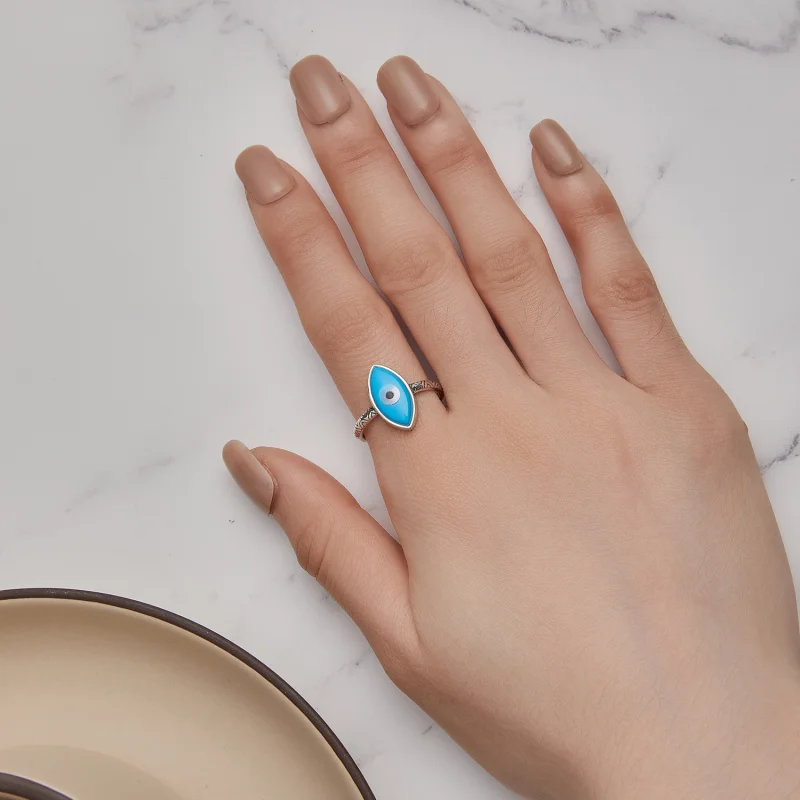 (Bild für) Offener Ring mit blauem Teufelsauge im Pandora-Stil - SCR937 - Ansicht 5