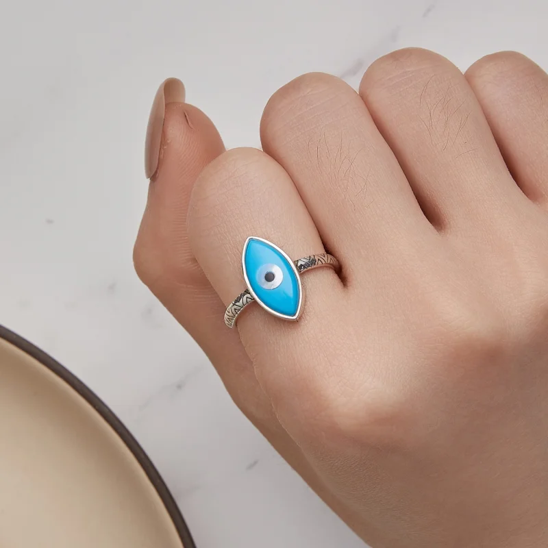 (Bild für) Offener Ring mit blauem Teufelsauge im Pandora-Stil - SCR937 - Ansicht 6