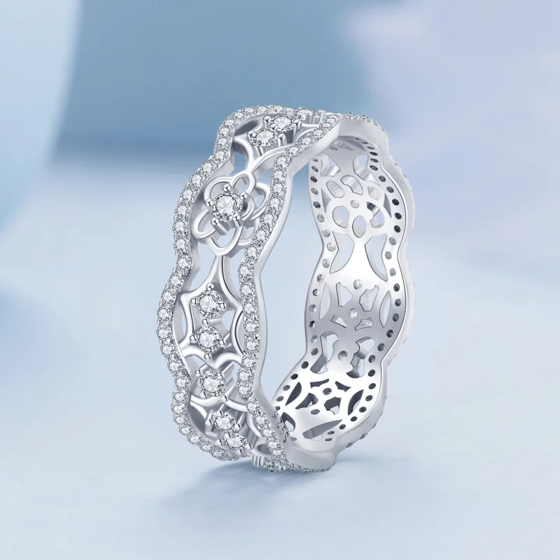 (Bild für) Ring im Pandora-Stil mit Zirkon-Kamelien-Spitzenblumen-Ausschnitt - BSR428 - Ansicht 2