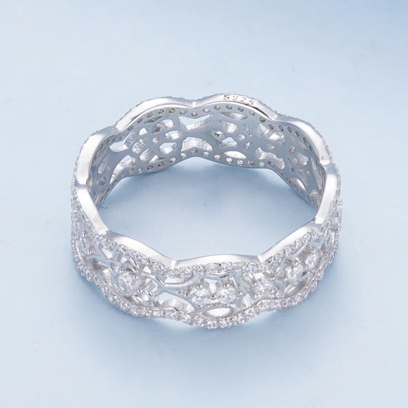 (Bild für) Ring im Pandora-Stil mit Zirkon-Kamelien-Spitzenblumen-Ausschnitt - BSR428 - Ansicht 3