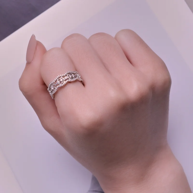 (Bild für) Ring im Pandora-Stil mit Zirkon-Kamelien-Spitzenblumen-Ausschnitt - BSR428 - Ansicht 4