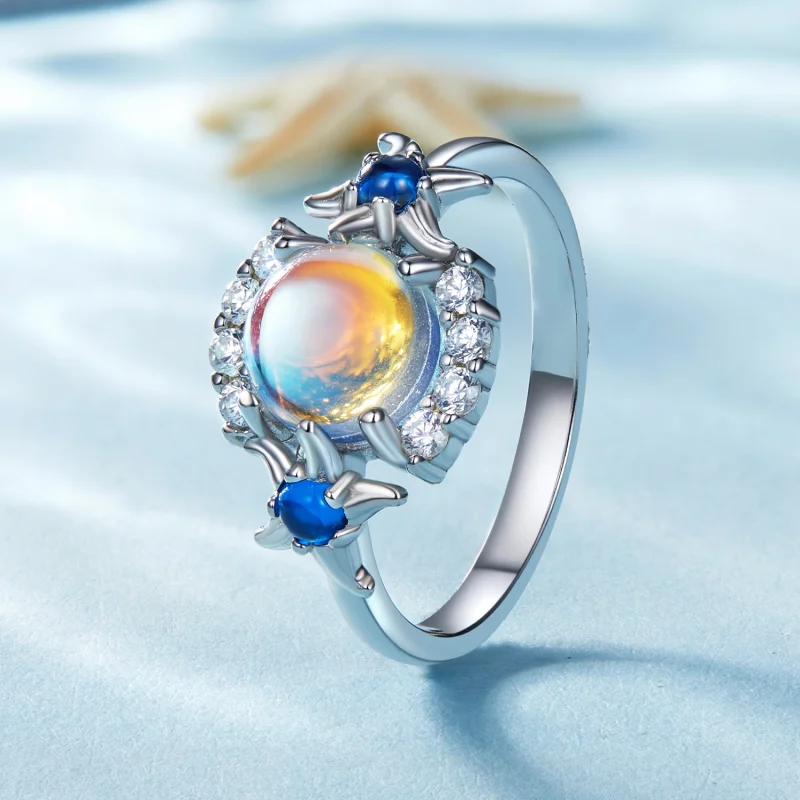 (Bild für) Ring mit Mondstein und Seestern im Pandora-Stil mit Farbverlauf - BSR446 - Ansicht 2