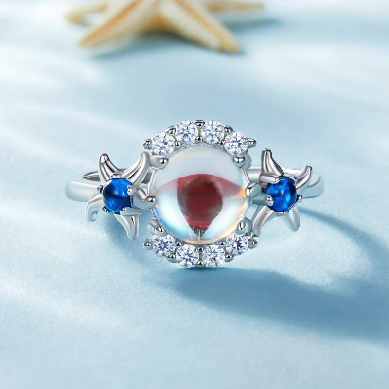 (Bild für) Ring mit Mondstein und Seestern im Pandora-Stil mit Farbverlauf - BSR446 - Ansicht 3
