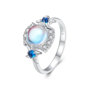 (Bild für) Ring mit Mondstein und Seestern im Pandora-Stil mit Farbverlauf - BSR446