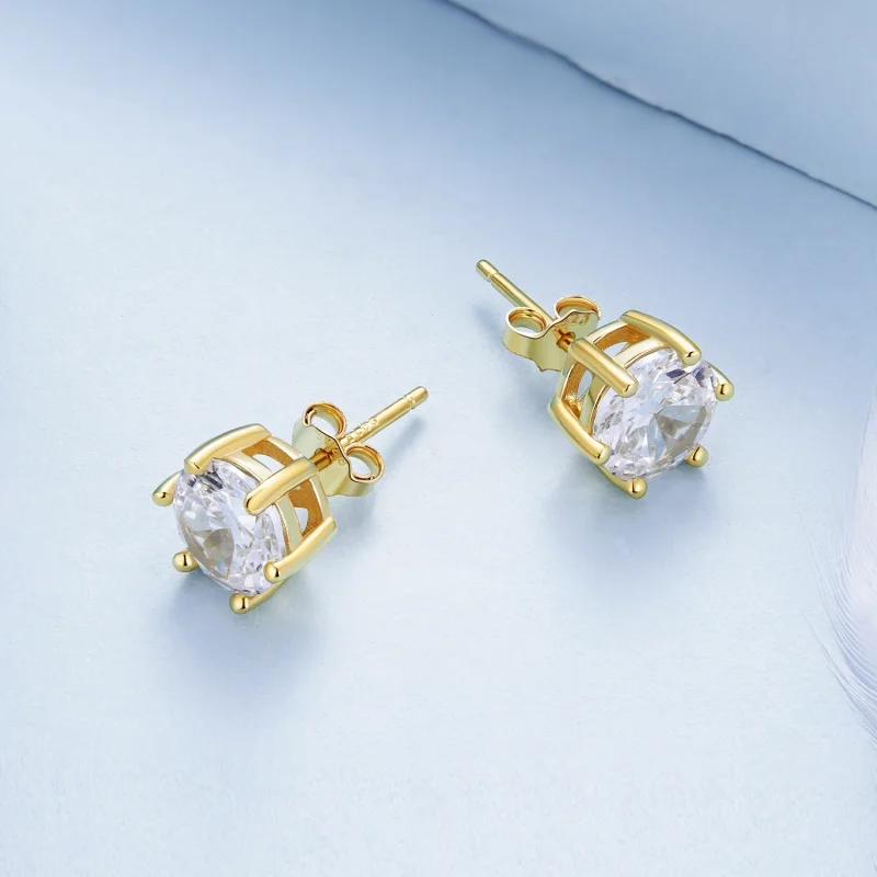 (Bild für) Vergoldete, glänzende Zirkon-Ohrstecker im Pandora-Stil - BSE615-7B - Ansicht 3