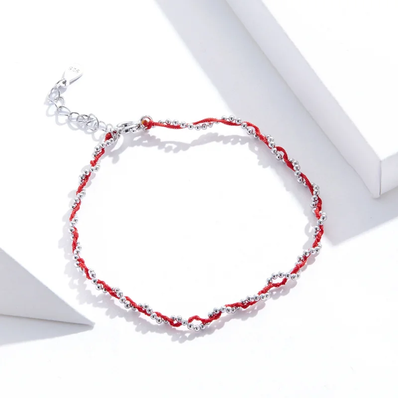 (Bild für) Armband aus silbernem und rotem Seil im Pandora-Stil - SCB173-RD - Ansicht 2