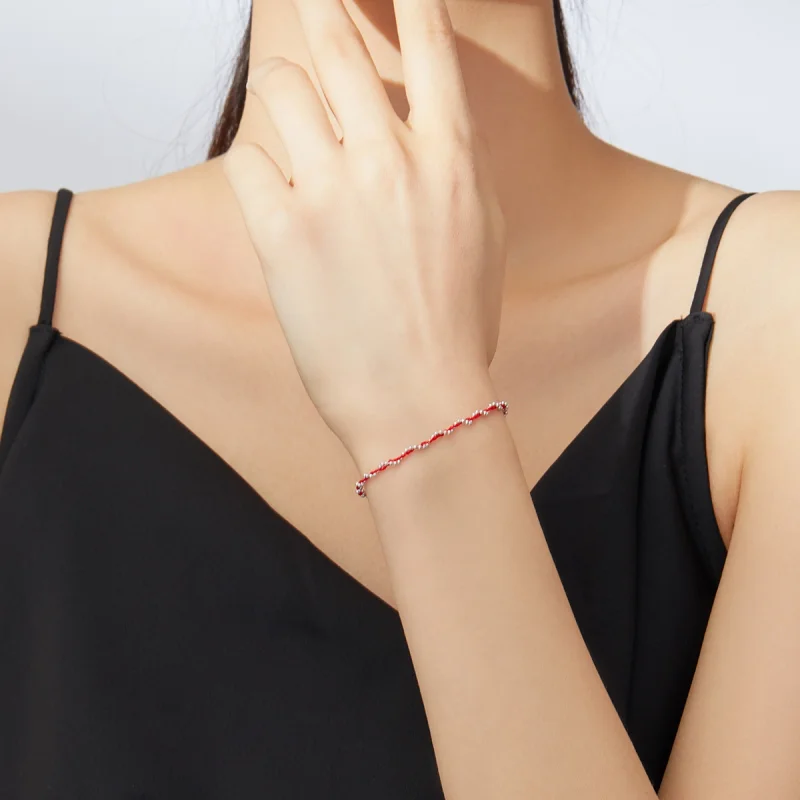 (Bild für) Armband aus silbernem und rotem Seil im Pandora-Stil - SCB173-RD - Ansicht 4