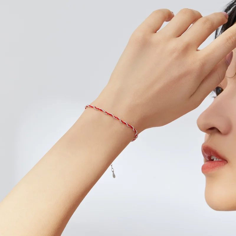 (Bild für) Armband aus silbernem und rotem Seil im Pandora-Stil - SCB173-RD - Ansicht 5