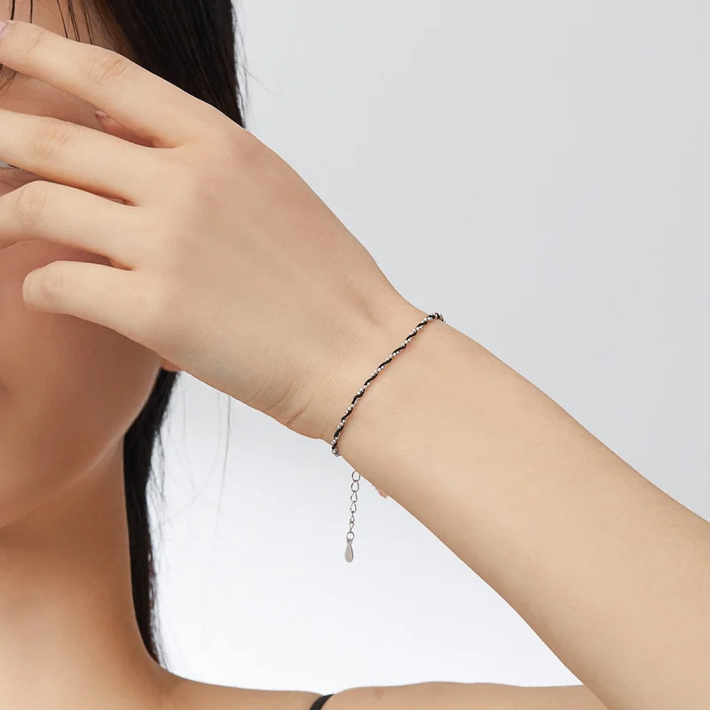 (Bild für) Armband aus silbernem und schwarzem Seil im Pandora-Stil - SCB173-BK - Ansicht 2