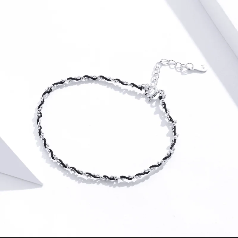 (Bild für) Armband aus silbernem und schwarzem Seil im Pandora-Stil - SCB173-BK - Ansicht 3