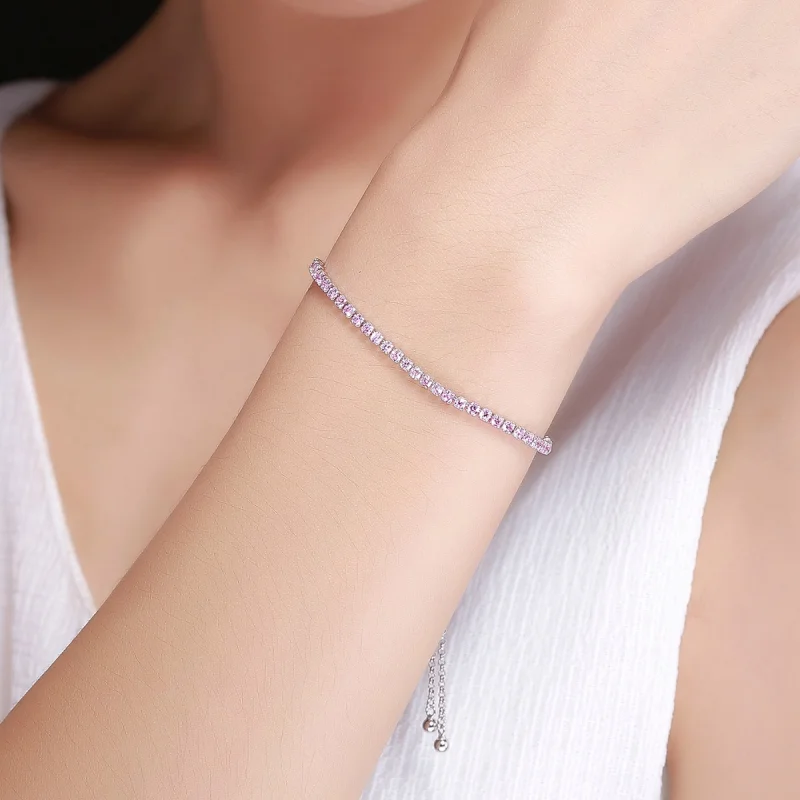 (Bild für) Elegantes silbernes Tennis-Armband im Pandora-Stil mit Slider - SCB045 - Ansicht 2