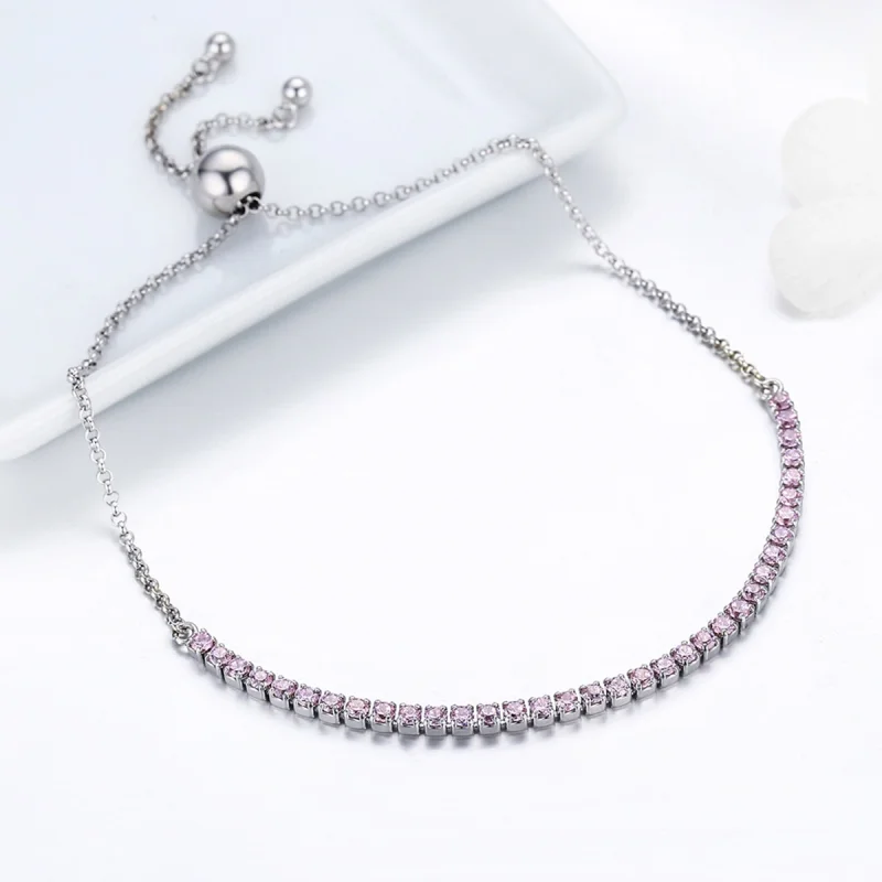 (Bild für) Elegantes silbernes Tennis-Armband im Pandora-Stil mit Slider - SCB045 - Ansicht 5