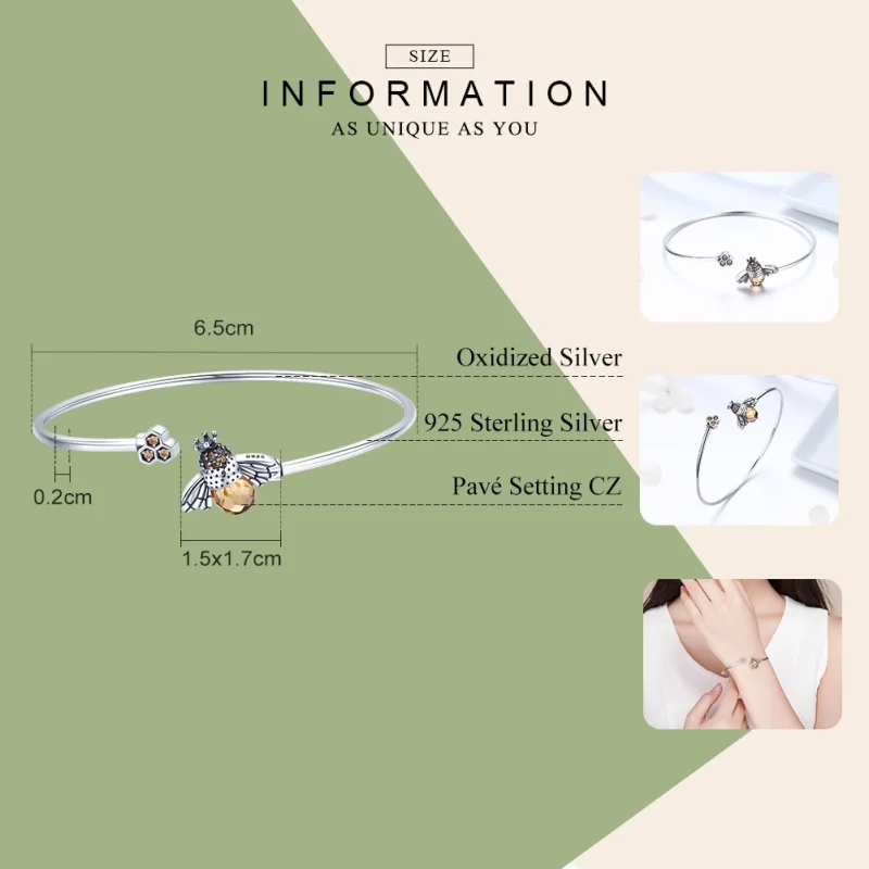 (Bild für) Offener Armreif „Story of the Bee“ im Pandora-Stil aus Silber - SCB104 - Ansicht 2