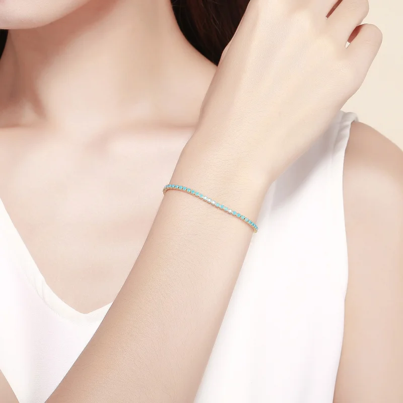 (Bild für) Pandora Style Silber Blue Sky Slider Tennisarmband - SCB118 - Ansicht 5