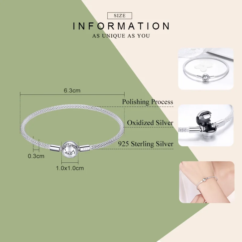 (Bild für) Pandora Style Silber Forever Love Mesh-Armband - SCB105 - Ansicht 6