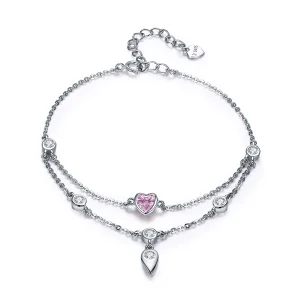 (Bild für) Pandora Style Silbernes Herz-Ketten-Schiebearmband - SCB090