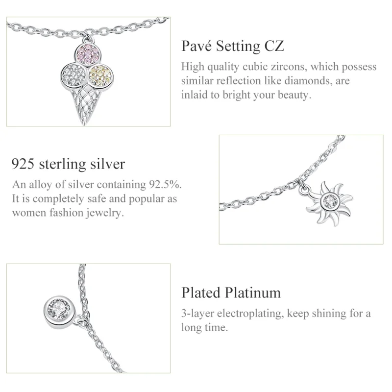 (Bild für) Pandora Style Silbernes süßes Eiscreme-Kettenschieberarmband - SCB139 - Ansicht 4