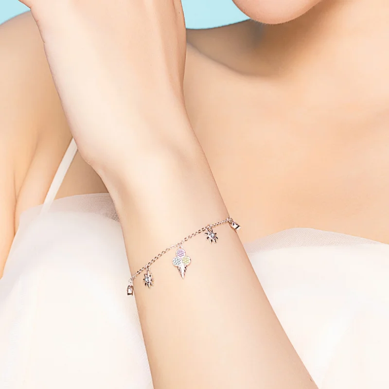 (Bild für) Pandora Style Silbernes süßes Eiscreme-Kettenschieberarmband - SCB139 - Ansicht 3