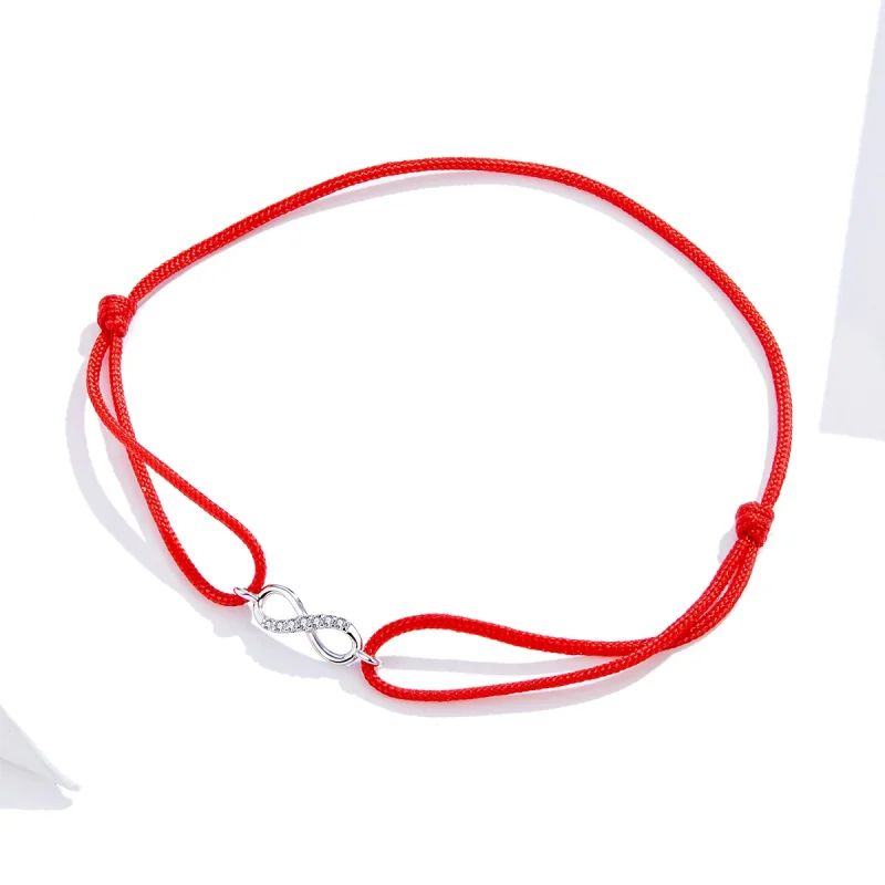 (Bild für) Rote Kordel im Pandora-Stil mit silbernem Infinite-Love-Verschluss-Armband - SCB - Ansicht 3