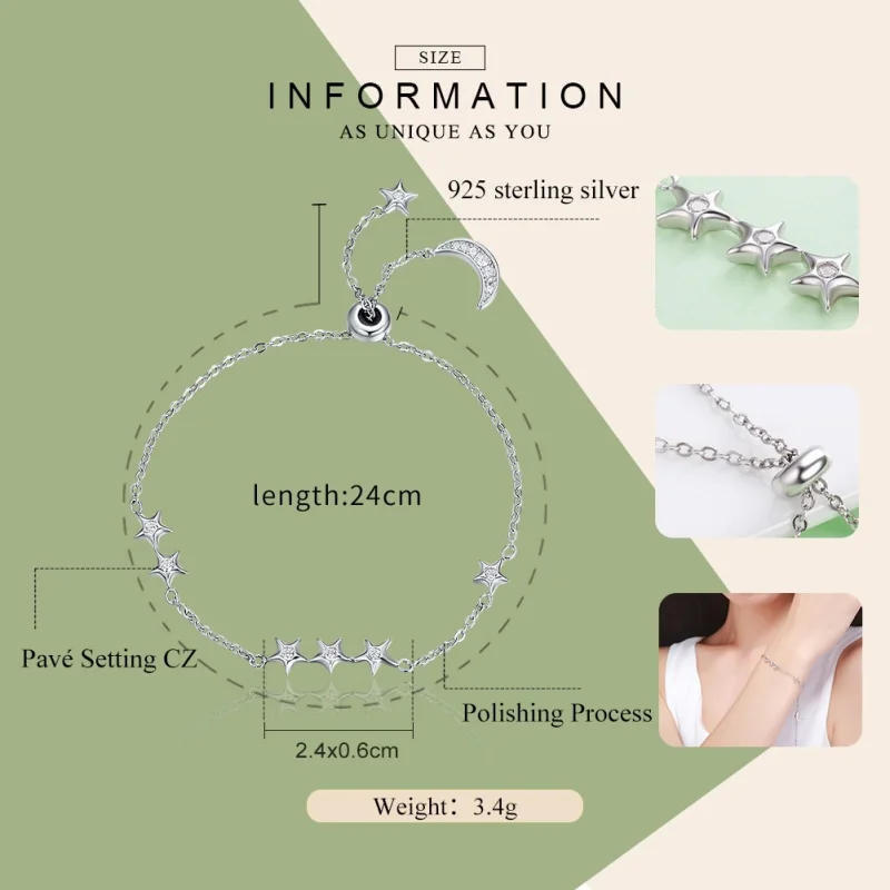 (Bild für) Schieberarmband „Whisper of Star and Moon“ aus Silber im Pandora-Stil - SCB007 - Ansicht 2