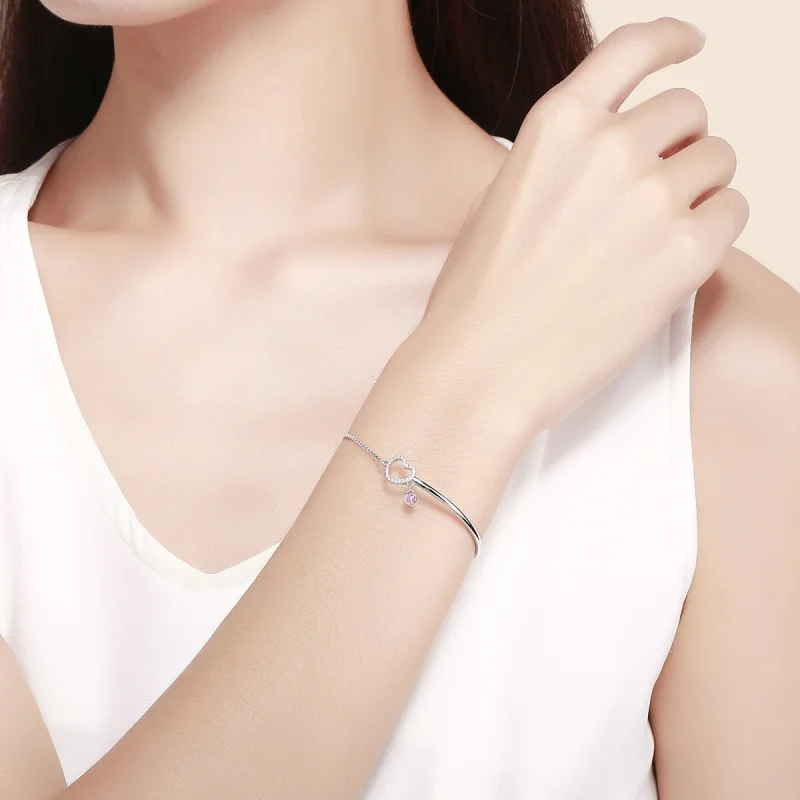 (Bild für) Silberner Herz-von-Damen-Armreif mit Zirkonia im Pandora-Stil - SCB117 - Ansicht 2