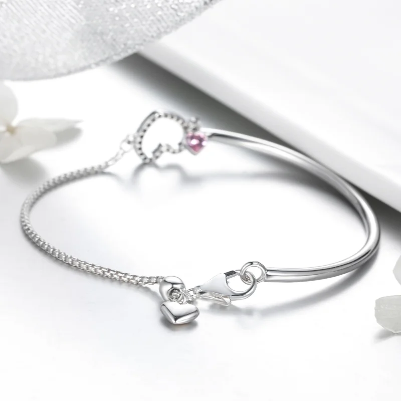 (Bild für) Silberner Herz-von-Damen-Armreif mit Zirkonia im Pandora-Stil - SCB117 - Ansicht 3