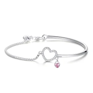 (Bild für) Silberner Herz-von-Damen-Armreif mit Zirkonia im Pandora-Stil - SCB117