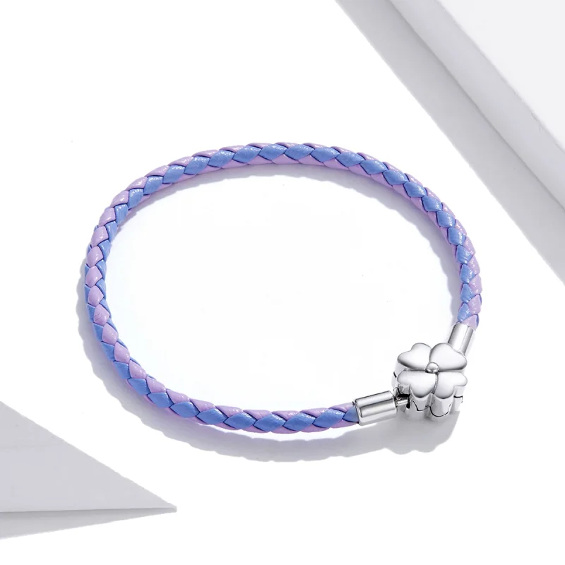 (Bild für) Silbernes Glücksklee-Lederarmband im Pandora-Stil - SCB214 - Ansicht 2