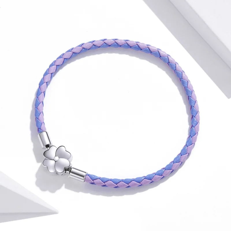 (Bild für) Silbernes Glücksklee-Lederarmband im Pandora-Stil - SCB214 - Ansicht 3