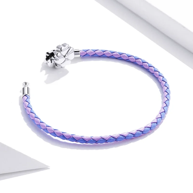 (Bild für) Silbernes Glücksklee-Lederarmband im Pandora-Stil - SCB214 - Ansicht 4