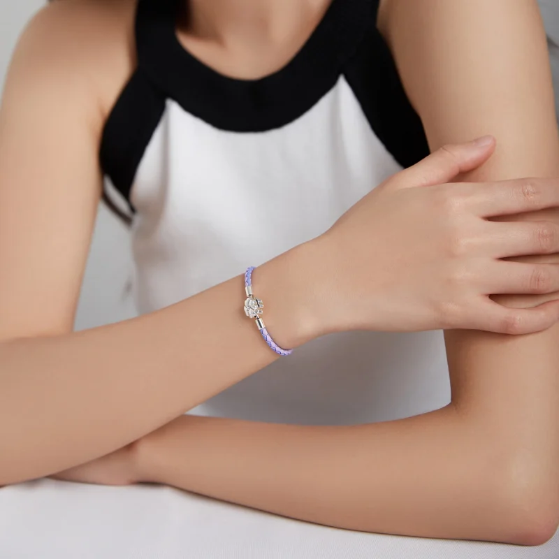 (Bild für) Silbernes Glücksklee-Lederarmband im Pandora-Stil - SCB214 - Ansicht 5