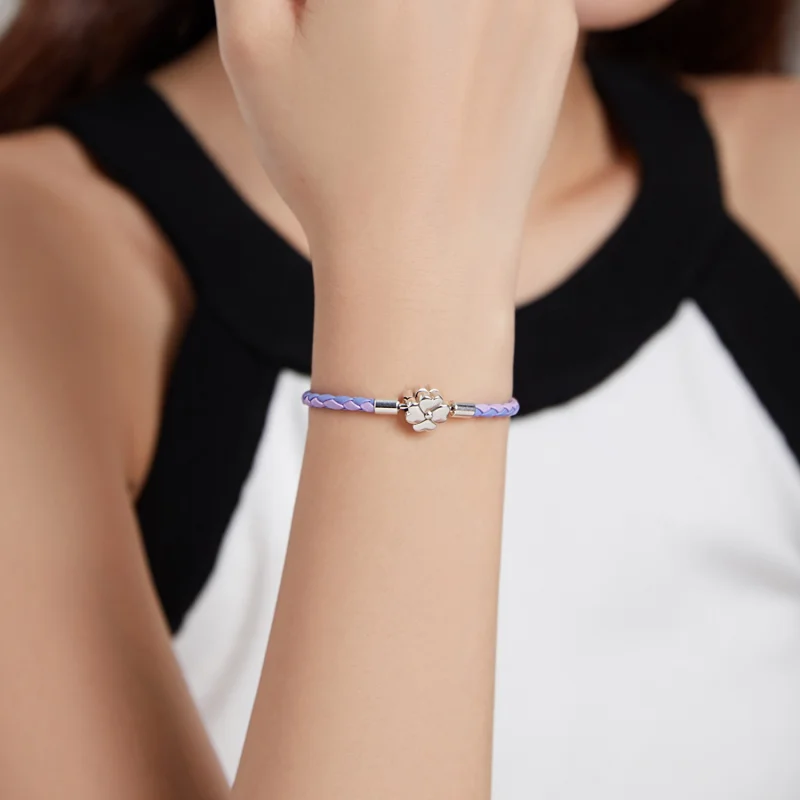 (Bild für) Silbernes Glücksklee-Lederarmband im Pandora-Stil - SCB214 - Ansicht 6