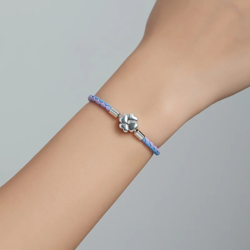 (Bild für) Silbernes Glücksklee-Lederarmband im Pandora-Stil - SCB214 - Ansicht 7